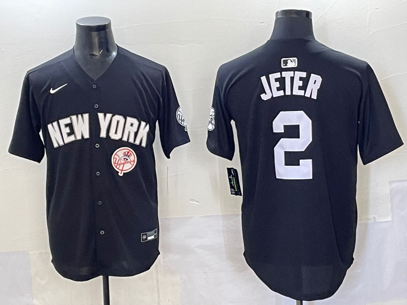 Men 2025 New York Yankees #2 Jeter black Nike MLB Jersey style 725002